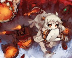 Rule 34 | 10s, 1girl, abyssal ship, ahoge, anklet, barefoot, colored skin, gloves, glowing, glowing eyes, green eyes, itsukia, jewelry, kantai collection, long hair, looking at viewer, lots of jewelry, mittens, monster, northern ocean princess, open mouth, pale skin, red eyes, solo, turret, white hair, white mittens, white skin