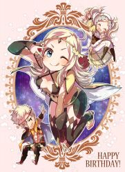 Rule 34 | 1boy, 2girls, abs, ahoge, black legwear, blonde hair, blue eyes, boots, breasts, capelet, chibi, circlet, cleavage, covering one eye, dress, closed eyes, father and daughter, fingerless gloves, fire emblem, fire emblem awakening, fire emblem fates, gloves, grandmother and granddaughter, hand over eye, happy birthday, leotard, lissa (fire emblem), long hair, looking at viewer, mabokku, medium breasts, midriff, mother and son, multiple girls, nintendo, odin (fire emblem), open mouth, ophelia (fire emblem), pants, short hair, smile, spiked hair, thighhighs, tongue, tongue out, twintails, v, v over eye