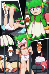 Rule 34 | 3girls, amy rose, armpits, ass, assisted exposure, bad end, blue eyes, blush, bob cut, breasts, captured, clenched hands, collarbone, colored skin, comic, cosmo (sonic), crying, crying with eyes open, defeat, dress, dungeon, english text, euf-dreamer, eyelashes, flower, flower on head, full body, furry, furry female, green hair, hair between eyes, hedgehog girl, hedgehog tail, highres, humiliation, knees together feet apart, legs, legs up, long sleeves, looking at another, lying, motion lines, multiple girls, navel, neck, nipples, no bra, no socks, on back, open mouth, panties, panties only, print panties, rabbit ears, rabbit girl, rabbit tail, shiny skin, shoes, short hair, sidelocks, small breasts, sonic (series), source request, speech bubble, standing, talking, tears, thighs, topless, two-tone dress, underwear, unworn dress, vanilla the rabbit, white panties
