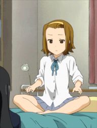 Rule 34 | 2girls, akiyama mio, animated, animated gif, arm support, barefoot, bed, black hair, blue neckwear, brown eyes, brown hair, collared shirt, dress shirt, feet, forehead, from behind, full body, furrowed brow, hairband, head out of frame, indian style, indoors, jacket, jitome, k-on!, lamp, long hair, long sleeves, looping animation, lowres, multiple girls, neck ribbon, on bed, open mouth, out of frame, pillow, pleated skirt, ribbon, sakuragaoka high school uniform, school uniform, screencap, shirt, sidelocks, sitting, skirt, sleeves rolled up, standing, tainaka ritsu, teeth, toes, untucked shirt, upper teeth only, yellow hairband