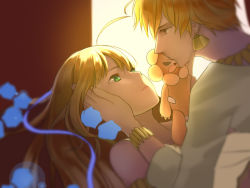 Rule 34 | 1boy, 1girl, ahoge, artoria pendragon (all), artoria pendragon (fate), bare shoulders, blonde hair, bracelet, cao xiong, couple, earrings, fate/zero, fate (series), gilgamesh (fate), green eyes, hair down, hand on another&#039;s face, hetero, jewelry, long hair, official alternate costume, red eyes, ribbon, saber (fate), stuffed animal, stuffed lion, stuffed toy