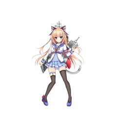 Rule 34 | 1girl, anchor symbol, animal ears, armband, asymmetrical legwear, black thighhighs, blonde hair, blue eyes, blue footwear, blue skirt, blush, bow, braid, breasts, buttons, cannon, choker, closed mouth, corset, dyson (warship girls r), fake animal ears, frilled skirt, frills, full body, hasu (velicia), holding, holding weapon, legs apart, long hair, looking at viewer, machinery, miniskirt, official art, pigeon-toed, pleated skirt, ribbon, rudder footwear, sailor collar, shoes, skindentation, skirt, smile, solo, standing, tail, thigh strap, thighhighs, torpedo, transparent background, turret, twin braids, uneven legwear, vest, warship girls r, weapon, white vest, zettai ryouiki