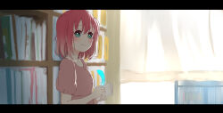 Rule 34 | 1girl, absurdres, aoiao, aqua eyes, feathers, highres, indoors, kurosawa ruby, looking at viewer, love live!, love live! sunshine!!, medium hair, red hair, shirt, smile, solo