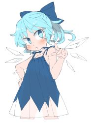 Rule 34 | 1girl, blue eyes, blue hair, blush, cirno, hair ribbon, ice, ice wings, ini (inunabe00), looking at viewer, ribbon, solo, touhou, wings