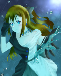 Rule 34 | 1girl, absurdres, air bubble, aqua eyes, artist name, artist request, back bow, bare shoulders, belt, black belt, black dress, black gloves, black skirt, blue eyes, blush, bow, breasts, brown hair, bubble, buttons, choker, cleavage, cloud, collarbone, dress, drop earrings, earrings, female focus, gloves, grey bow, grey skirt, hair between eyes, hair bow, high ponytail, highres, jewelry, lace, lace gloves, long hair, looking at viewer, love live!, love live! nijigasaki high school idol club, love live! school idol festival, multicolored clothes, necklace, off-shoulder dress, off shoulder, osaka shizuku, outdoors, parted lips, ponytail, rain, sidelocks, skirt, sky, sleeveless, sleeveless dress, small breasts, smile, solitude rain (love live!), solo, splashing, two-tone dress, white bow, white dress, white skirt