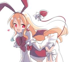 Rule 34 | 1girl, :d, blonde hair, bow, commentary request, demon girl, demon tail, demon wings, disgaea, dress, earrings, fang, flonne, flonne (fallen angel), hair between eyes, hair ribbon, hairband, heart, jewelry, leotard, long hair, long sleeves, looking at viewer, looking to the side, natsuki teru, open mouth, pointy ears, red bow, red eyes, red hairband, red leotard, red ribbon, red wings, ribbon, simple background, smile, solo, tail, tail bow, tail ornament, tail raised, very long hair, white background, white bow, white dress, wings