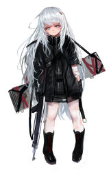 Rule 34 | 1girl, assault rifle, asymmetrical sleeves, automatic rifle, bandaged arm, bandages, black footwear, black gloves, black jacket, boots, closed mouth, cross-laced footwear, dokomon, full body, girls&#039; frontline, gloves, grey eyes, grey hair, gun, holding, holding gun, holding weapon, jacket, lace-up boots, long hair, long sleeves, pantyhose, ribeyrolles (girls&#039; frontline), ribeyrolles 1918, rifle, simple background, solo, standing, torn clothes, torn pantyhose, torn sleeves, very long hair, weapon, white background, white pantyhose