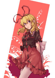 Rule 34 | 1girl, absurdres, blonde hair, blue eyes, bow, doll, flower, frilled shirt, frilled shirt collar, frilled sleeves, frills, highres, joints, lily of the valley, medicine melancholy, medium hair, neck ribbon, puffy short sleeves, puffy sleeves, red bow, red ribbon, red skirt, ribbon, shirt, short sleeves, skirt, stank, touhou, wavy hair