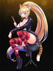 Rule 34 | animal ears, blonde hair, blue eyes, breasts, cat ears, cat girl, cat tail, large breasts, project qt, qtenka, tail