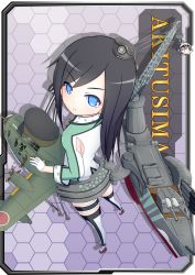 Rule 34 | 1girl, aircraft, airplane, akitsushima (kancolle), akitsushima (kancolle) (cosplay), aqua eyes, asashio (kancolle), black hair, border, cannon, character name, cosplay, flying boat, from above, hair ornament, high heels, highres, honeycomb (pattern), honeycomb background, honeycomb pattern, jacket, kantai collection, long hair, looking at viewer, mecha musume, miniskirt, nishikitaitei-chan, ooshio (kancolle), pleated skirt, polka dot, serious, skirt, solo, thighhighs, tun, turret, zettai ryouiki