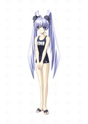 Rule 34 | 1girl, blue eyes, blue hair, female focus, flat chest, full body, highres, long hair, matching hair/eyes, muv-luv, official art, solo, swimsuit, twintails, white background, yashiro kasumi