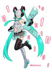 1girl absurdres cyborg digimon digimon_(creature) female_focus hatsune_miku highres oridigi original simple_background solo twintails vocaloid white_background