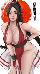 Rule 34 | 1girl, absurdres, breasts, fatal fury, highres, large breasts, nipple slip, nipples, ponytail, shiranui mai, solo