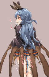 Rule 34 | 1girl, anal, anal beads, anal object insertion, animal ears, black gloves, blue hair, blush, cape, clenched teeth, drooling, erune, ferry (granblue fantasy), finger to mouth, from behind, gloves, granblue fantasy, grin, hat, kneepits, long hair, looking at viewer, looking back, mini hat, mini top hat, object insertion, pleated skirt, pussy juice, rabbit ears, sex toy, shushing, skirt, smile, solo, standing, steam, teeth, ten piboshi, top hat, wavy hair, yellow eyes