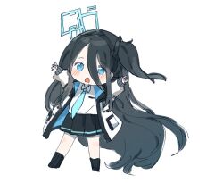 Rule 34 | 1girl, aris (blue archive), arms up, black hair, black socks, blue archive, full body, halo, long hair, looking at viewer, penguin (tendouaris), school uniform, simple background, socks, solo, standing, white background