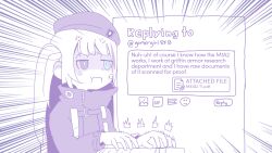 Rule 34 | 1girl, anger vein, beret, english text, girls&#039; frontline, gyari (imagesdawn) (style), hat, heterochromia, highres, jacket, keyboard (computer), long hair, long sleeves, mdr (girls&#039; frontline), snafu (snafy snu), solo, speed lines, twitter, typing