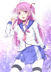 10s 1girl angel_beats! bad_id bad_pixiv_id choker female_focus kaeru_no_ashi pink_eyes pink_hair school_uniform serafuku short_twintails skirt solo thigh_strap twintails two_side_up v yui_(angel_beats!)