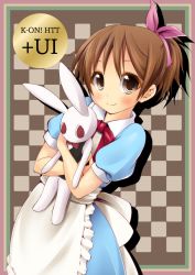 Rule 34 | 1girl, aruha, brown eyes, brown hair, rabbit, dress, female focus, hirasawa ui, k-on!, ponytail, short hair, solo, stuffed animal, stuffed rabbit, stuffed toy, yuuhi alpha