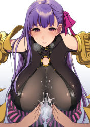 Rule 34 | 10s, 1girl, blush, bow, grabbing another&#039;s breast, breasts, breath, collar, eyebrows, eyelashes, fate/extra, fate/extra ccc, fate/grand order, fate (series), gauntlets, gigantic breasts, grabbing, hair bow, hair ribbon, highres, leaning forward, long hair, looking down, o-ring, o-ring top, parted lips, passionlip (fate), pochi (pochi-goya), pov, purple eyes, purple hair, ribbon, skindentation, suggestive fluid, sweat, tareme, tearing up