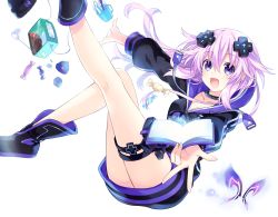 Rule 34 | 1girl, adult neptune, blush, book, candy, choker, collar, collarbone, d-pad, food, hair ornament, highres, holding, holster, hood, hoodie, jacket, long hair, looking at viewer, neptune (neptunia), neptune (series), official art, open book, open mouth, purple eyes, purple hair, shin jigen game neptune vii, short hair, sky, smile, solo, thigh holster, track jacket, transparent background, tsunako