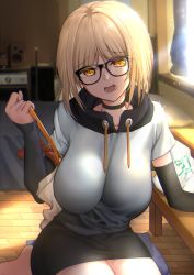 Rule 34 | 1girl, barefoot, black choker, black skirt, blonde hair, breasts, brown eyes, choker, commentary request, detached sleeves, highres, large breasts, long hair, open mouth, original, short hair, skirt, smile, solo, stereo, sunlight, thighs, xiujia yihuizi