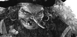 Rule 34 | 1boy, artist name, beard, earrings, facial hair, furrowed brow, greyscale, grin, half-closed eyes, happy, hat, headband, high collar, highres, hoop earrings, jewelry, long hair, long nose, male focus, marshall d. teach, missing tooth, monochrome, one piece, pirate, pirate hat, portrait, serbianhero, signature, simple background, smile, solo, teeth, veins, white background