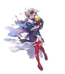 Rule 34 | 1girl, crystal, damaged, fire emblem, fire emblem heroes, flower, green eyes, grey hair, hair flower, hair ornament, hand fan, highres, holding, holding fan, japanese clothes, kimono, kvasir (fire emblem), kvasir (unknown future) (fire emblem), nintendo, non-web source, official alternate costume, official art, paper fan, short hair, solo, torn clothes, white background