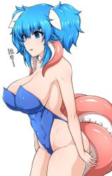 Rule 34 | 1girl, ass, blue eyes, blue hair, blush, breasts, playboy bunny, coco ankou, monster girl, nyame (coco ankou), ribbon, smile, tentacles