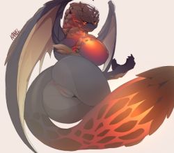 Rule 34 | 1girl, bazelgeuse, breasts, claws, dragon, dragon tail, flying wyver, kanel, monster girl, monster hunter (series), monster hunter: world, simple background, solo, tagme, tail, wings