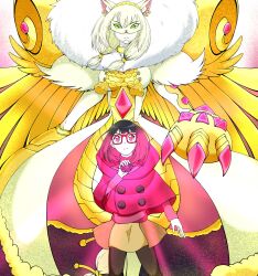 Rule 34 | 2girls, angel, angel girl, cape, digimon, digimon (creature), highres, looking at viewer, mochizuki meiko, multiple girls, rasielmon