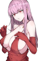 Rule 34 | 1girl, absurdres, blunt bangs, breasts, cleavage, dress, elbow gloves, gloves, highres, hololive, hololive english, large breasts, long hair, looking at viewer, mori calliope, pink hair, red dress, red eyes, red gloves, sak1 01, sidelocks, sleeveless, sleeveless dress, solo, virtual youtuber, white background