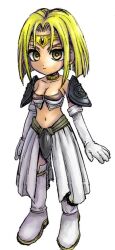 1girl armor blonde_hair boots enix fantasy gloves jewelry necklace non-web_source short_hair simple_background solo square_enix yellow_eyes