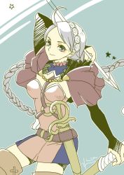 Rule 34 | 1girl, ahoge, arrow (projectile), bow (weapon), braid, breasts, chest harness, fire emblem, fire emblem fates, grey eyes, hairband, harness, holding, holding arrow, holding bow (weapon), holding weapon, long hair, looking at viewer, medium breasts, nina (fire emblem), nintendo, renkonmatsuri, twin braids, upper body, weapon, white hair