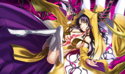 Rule 34 | 1girl, absurdres, bare shoulders, black hair, boots, breasts, commentary request, crossed legs, detached sleeves, facial mark, fate/grand order, fate (series), forehead mark, from side, high heel boots, high heels, highres, hinomoto madoka, horns, large breasts, long hair, long sleeves, looking at viewer, looking to the side, parted lips, sessyoin kiara, sessyoin kiara (beast iii/r), sideboob, smile, solo, thigh boots, thighhighs, veil, very long hair, white footwear, wide sleeves, yellow eyes