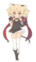 Rule 34 | 1girl, animal ears, blonde hair, blush, cat ears, cat tail, clothing cutout, drill hair, full body, heart, heart cutout, looking at viewer, original, red eyes, saru, simple background, smile, solo, tail, thighhighs, twin drills, twintails, vivi (saru), white background, white thighhighs, zettai ryouiki