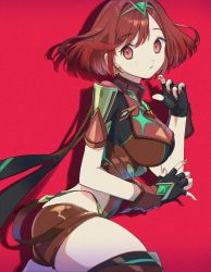 Rule 34 | 1girl, absurdres, breasts, fingerless gloves, from side, fujie-yz, gloves, highres, huge filesize, large breasts, nintendo, pyra (xenoblade), red eyes, red hair, short hair, skindentation, solo, thick thighs, thighs, xenoblade chronicles (series), xenoblade chronicles 2