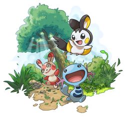 Rule 34 | :d, creatures (company), day, drawfag, emolga, game freak, gen 2 pokemon, gen 3 pokemon, gen 5 pokemon, grass, highres, nintendo, no humans, open mouth, outdoors, path, pokemon, pokemon (creature), road, rock, smile, spinda, standing, sunlight, transparent background, tree, twig, wooper