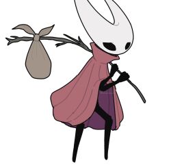 Rule 34 | 1girl, alicezakat, bag, bindle, black eyes, black skin, blank eyes, cloak, colored skin, female focus, full body, hands up, high collar, highres, holding, holding stick, hollow knight, hornet (hollow knight), knapsack, legs, red cloak, sad, simple background, solo, standing, stick, white background