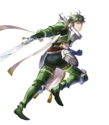 Rule 34 | 1boy, armor, armored boots, artist request, ass, attack, belt, boots, fire emblem, fire emblem awakening, fire emblem heroes, full body, gauntlets, green armor, green eyes, green hair, hand on own hip, highres, holding, holding sword, holding weapon, male focus, mayo (becky2006), nintendo, official art, pants, pelvic curtain, serious, shoulder armor, solo, stahl (fire emblem), standing, sword, transparent background, undershirt, weapon