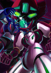 Rule 34 | clenched hands, electricity, getter-1, getter go, getter robo, getter robo go, glowing, glowing eyes, green eyes, highres, hinoki kazushi, horns, looking down, mecha, no humans, open hands, robot, science fiction, shin getter-1, shin getter robo, yellow eyes