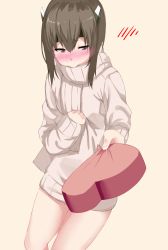 Rule 34 | 10s, 1girl, blush, box, brown eyes, brown hair, heart, heart-shaped box, hews, incoming gift, kantai collection, short hair, solo, sweater, taihou (kancolle), valentine