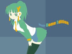Rule 34 | 1girl, bent over, glasses, green hair, homeko, long sleeves, os-tan, parody, product girl, solo, thighhighs, xp home-tan, xphome