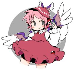 Rule 34 | 1girl, animal ears, bird ears, bird wings, blush stickers, brown dress, brown hat, closed mouth, collared shirt, cowboy shot, cropped legs, dress, earrings, fingernails, green nails, grey eyes, hat, ini (inunabe00), jewelry, long fingernails, long sleeves, mystia lorelei, nail polish, pink hair, sharp fingernails, shirt, short hair, single earring, sleeve garter, smile, solo, touhou, white shirt, white wings, winged hat, wings