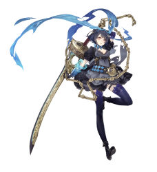 Rule 34 | 1girl, alice (sinoalice), blue hair, dress, full body, jino, looking at viewer, official art, puffy sleeves, red eyes, sinoalice, solo, sword, thighhighs, weapon, white background