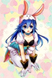 Rule 34 | 1girl, animal ears, blue eyes, blue hair, blush, bow, bowtie, detached collar, fake animal ears, fire emblem, fire emblem awakening, fire emblem heroes, leotard, long hair, looking at viewer, lucina (fire emblem), lucina (spring) (fire emblem), nintendo, official alternate costume, open mouth, pantyhose, playboy bunny, rabbit ears, rabbit tail, sakumado, smile, solo, tail