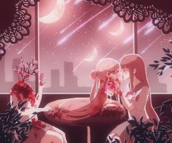 Rule 34 | 2girls, beheaded, blush, cellphone, cherry blossoms, corpse, decapitation, decapitation, closed eyes, feet out of frame, guro, indoors, kiss, long hair, multiple girls, multiple moons, night, night sky, original, phone, severed head, shooting star, short sleeves, sitting, skirt, sky, smartphone, star (sky), starry sky, yuri