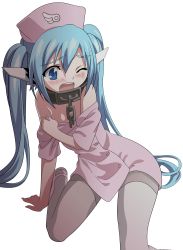 Rule 34 | 1girl, absurdres, blue eyes, blue hair, chain, highres, matching hair/eyes, nurse, nymph (sora no otoshimono), open mouth, pantyhose, solo, sora no otoshimono, transparent background, twintails, vector trace
