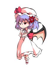Rule 34 | 1girl, anger vein, angry, bat wings, black eyes, bow, chibi, closed mouth, collar, collared dress, dairi, dress, full body, hair between eyes, hands up, hat, hat ribbon, looking to the side, mob cap, no shoes, pink eyes, puffy short sleeves, puffy sleeves, purple hair, red bow, red ribbon, remilia scarlet, ribbon, short hair, short sleeves, simple background, socks, solo, standing, tachi-e, touhou, transparent background, white background, white dress, white hat, white sleeves, white socks, wings, wrist cuffs