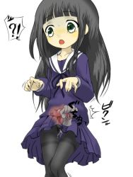 Rule 34 | 1girl, black hair, blood, castration, copyright request, crying, crying with eyes open, ghost hands, green eyes, guro, ovaries, pain, school uniform, squeezing, tears, uterus, x-ray