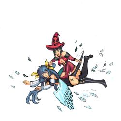 Rule 34 | boots, catfight, crying, crying with eyes open, dizzy (guilty gear), femdom, grabbing another&#039;s hair, guilty gear, highres, i-no, tail, tail grab, tears, wings